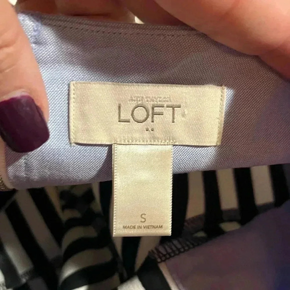 Loft small mixed media 3/4 sleeve black/white/blue dress - Picture 4 of 7